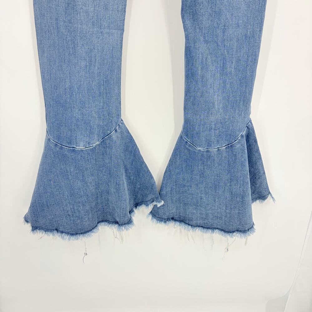 Luxe Moda Y2K Festival Flare Womens Jeans Sz 10/12 Ruffle Hem Bell Bottom Disco - Picture 8 of 11